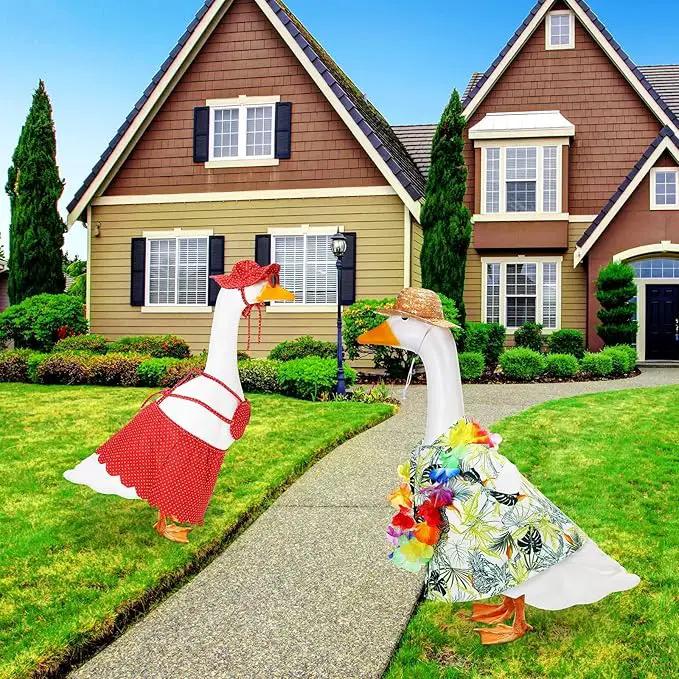 2 Set Hawaiian Luau Porch Goose Outfit for Lawn 23'' Plastic Goose Clothes Costume Summer Outdoor Decor(Dot Bikini) by GreenHaven Gardens