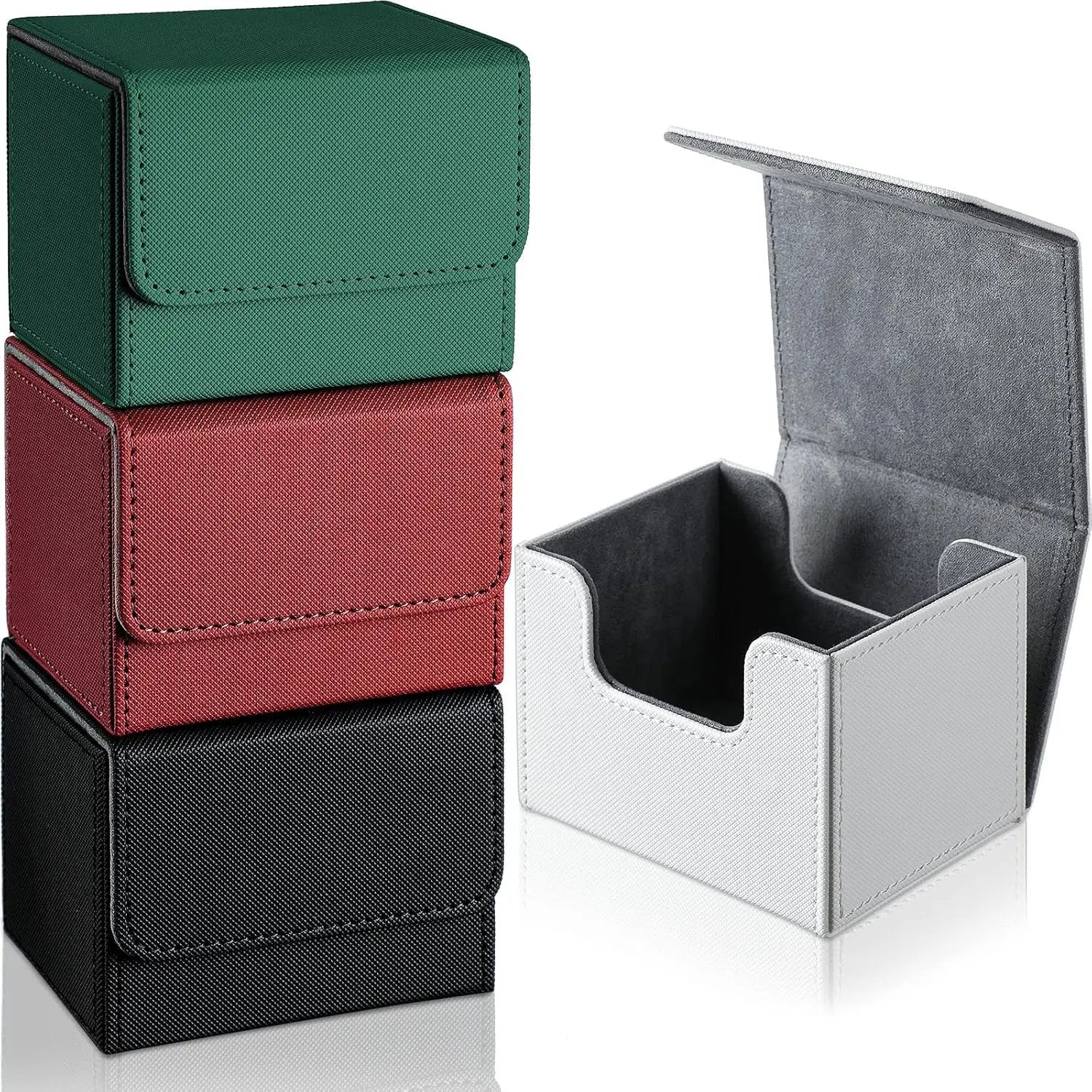 Yookeer 4 Pieces Leather Deck Card Boxes Cards Deck Game Box for Collectible Playing Card Box Compatible with MTG Commander(Black, White, Red, Green,Horizontal) by GreenHaven Gardens