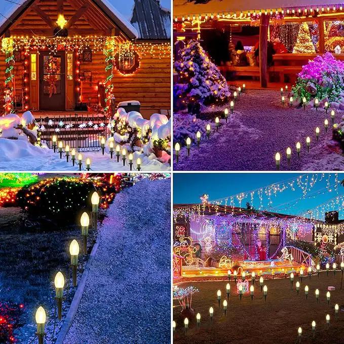 C9 Christmas String Lights for Pathway , 26FT LED 20 Clear Lights with 20 Stakes, Waterproof Shatterproof 2700K Warm White Linkable Walkway Lights for Outdoor Indoor Xmas Driveway Yard Garden Decor by GreenHaven Gardens