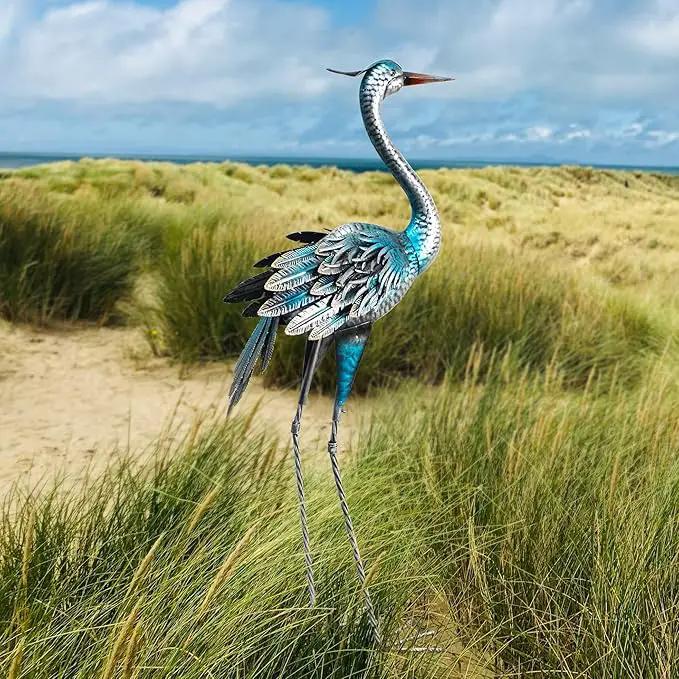 Crane Garden Decor Statue, Blue Heron Garden Statue Metal Yard Art Outdoor Decoy, Garden Sculptures & Statues for Yard/Garden/Lawn/Pond/Outdoor Decoration, 1Pc by GreenHaven Gardens