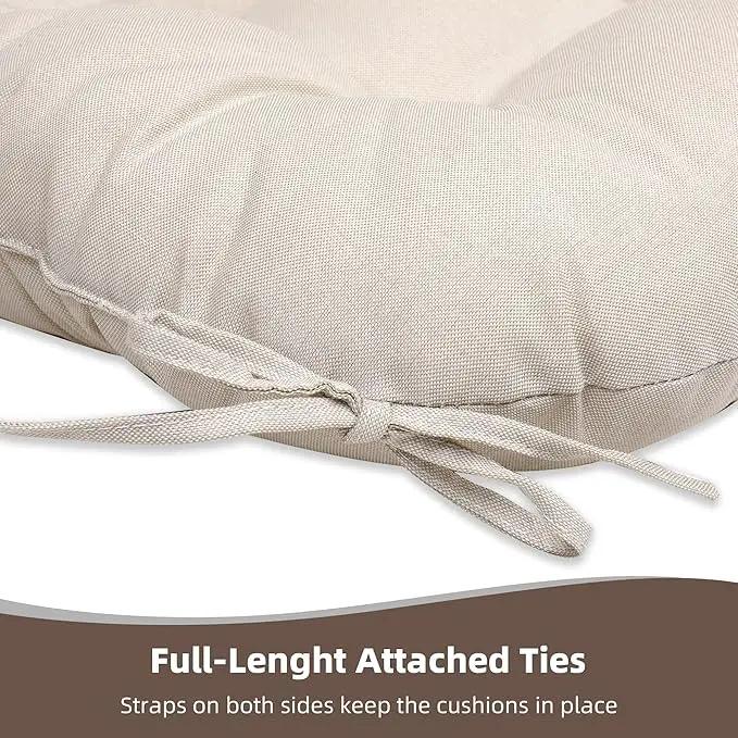 RACE LEAF Outdoor Cushions 17" x 17" Patio Chair Seat Pads, Set of 2 Thick Fill Tufted Square Patio Cushions, Water-Resistant Olefin Chair Seat Cushion with Ties for Non-Slip Support, Beige by GreenHaven Gardens