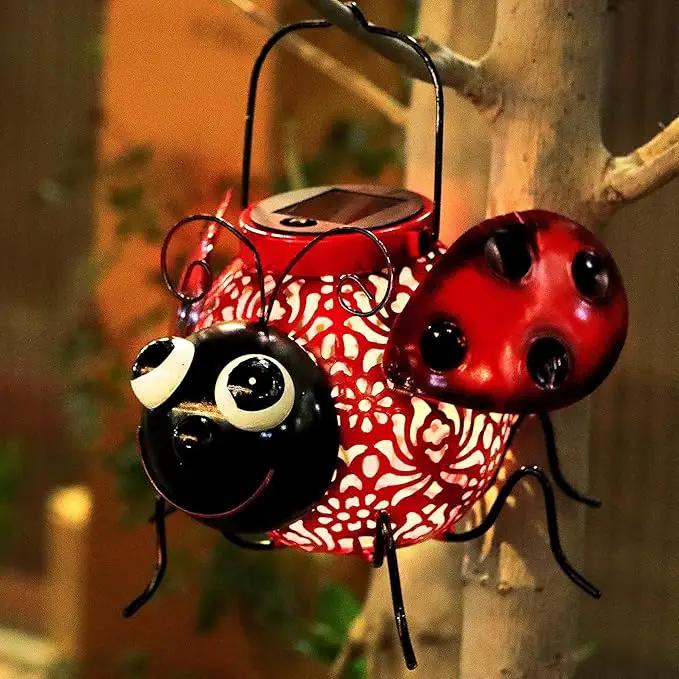 Teaeeno Ladybug Solar Light Lantern Garden Decor,Metal Animal Decorative Ladybug Sculpture,Garden Yard Lawn Backyard Ornament Decor,Home, Lawn, Patio,Metal Animal Ornament, Women/Gardening Gifts by GreenHaven Gardens