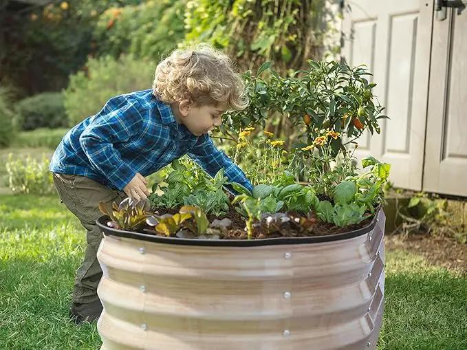 Galvanized Raised Garden Beds Outdoor // 4×2×1 ft Planter Raised Beds for Gardening, Vegetables, Flowers // Large Metal Garden Box (Natural Wood Grain) by GreenHaven Gardens