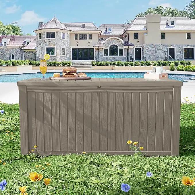200 Gallon Outdoor Storage Bench Waterproof - Resin Deck Storage Chest for Patio & Pool, Lockable Outdoor Storage Box for Cushions & Tools, UV-Resistant, Granite Grey by GreenHaven Gardens