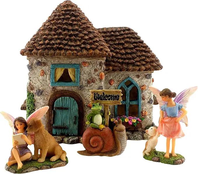Fairy Garden House Kit - Fairy House, Fairy Garden Accessories Outdoor & Fairies for Fairy Garden – Fairy Houses for Gardens Outdoor - 4 Piece Kit for Adults by GreenHaven Gardens