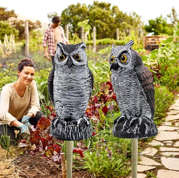 Hausse 2 Pack Fake Horned Owl Bird Scarecrow Decoy, Plastic Deterrents, Halloween Decoration, Nature Enemy Pest Repellent for Outdoor Garden Yard by GreenHaven Gardens