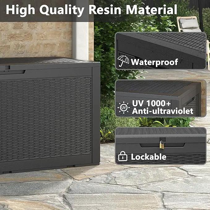 NUNU LAB 102 Gallon Large Waterproof Resin Deck Box, Lockable Outdoor Storage Box with Gas Lift, Patio Cushions, Garden Tools, Pool Supplies, Indoor Outdoor Storage Container, Black by GreenHaven Gardens