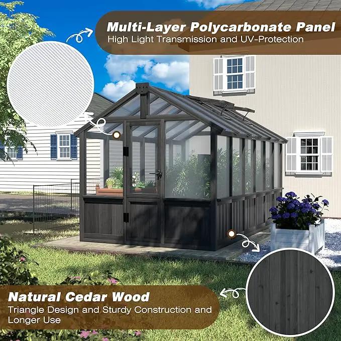 6x12 FT Greenhouse Kit for Outdoor, Thickened Polycarbonate Panel Wooden Walk-in Green House with Lockable Door and Adjustable Roof Vent, Backyard Garden, Black by GreenHaven Gardens