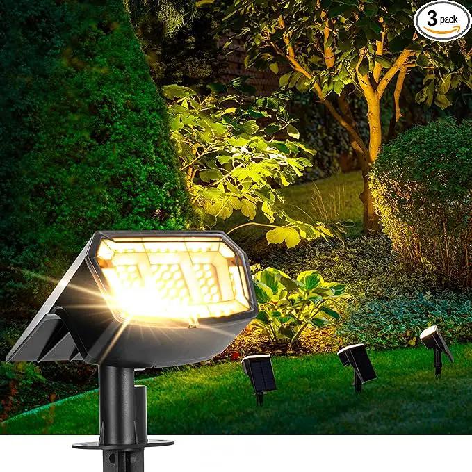 Solar Spotlights - 63LED Outdoor Solar Lights, 3 Pack, IP65 Waterproof, Warm Light by GreenHaven Gardens