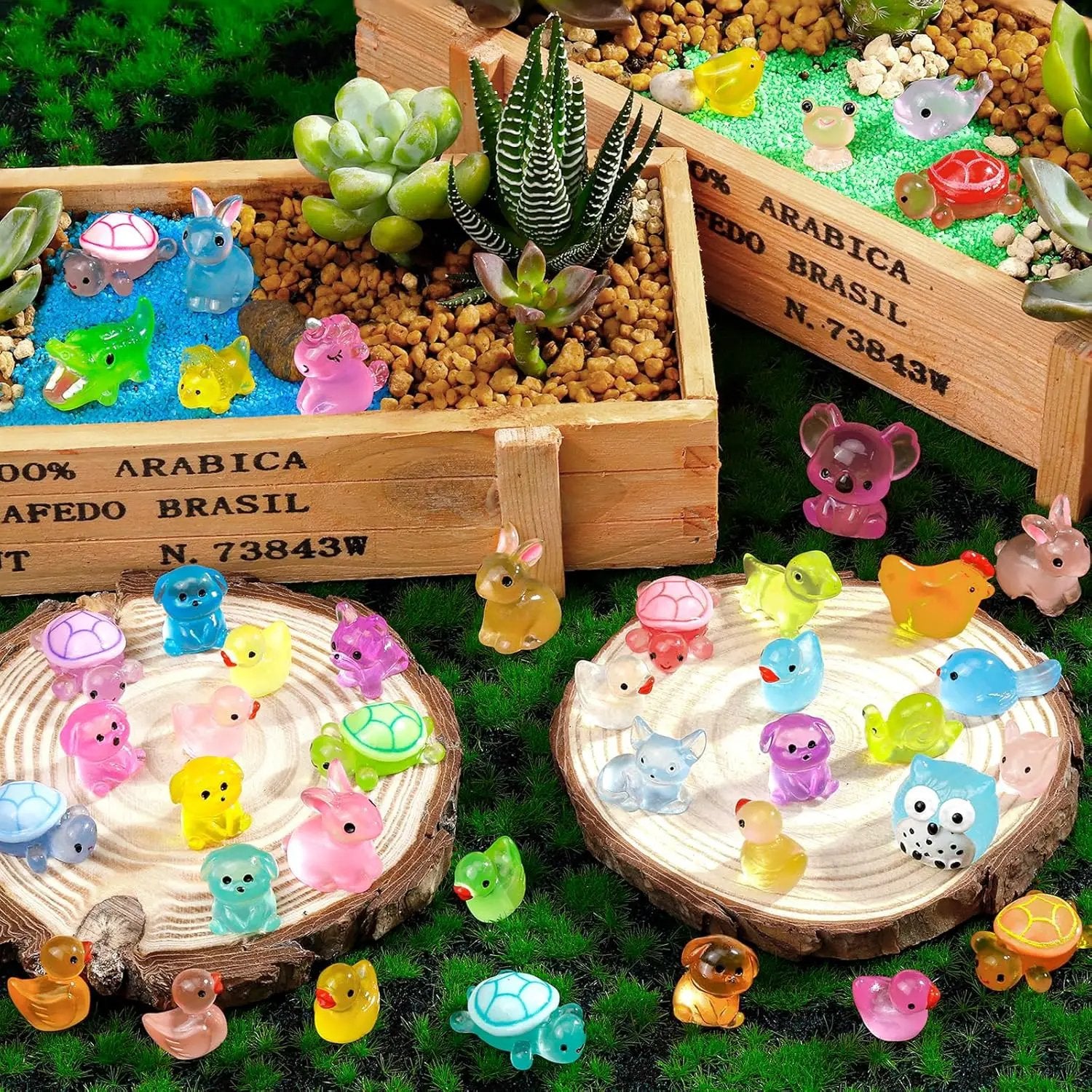 80 Pcs Luminous Mini Resin Animals 80 Styles Tiny Little Glow in The Dark Animal Figures to Hide Miniature Ducks Figurines for Party Favors DIY Fairy Garden Dollhouse Micro Landscape Aquarium Decor by GreenHaven Gardens