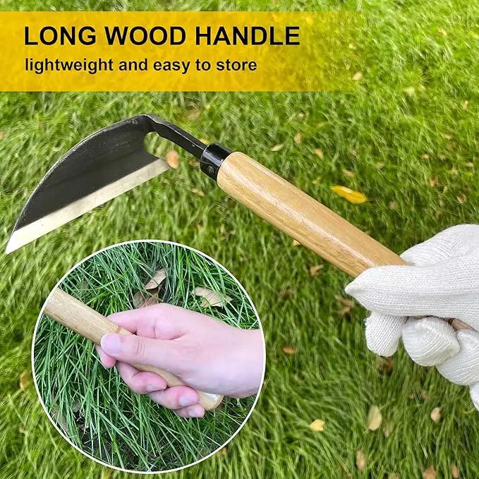 Japanese Weeding Sickle, Wide Blade Gardening Tools - Premium Quality Hand Hoes/Weeding Sickle Have Very Sharp Edge for Quick Work (Long Handle) by GreenHaven Gardens