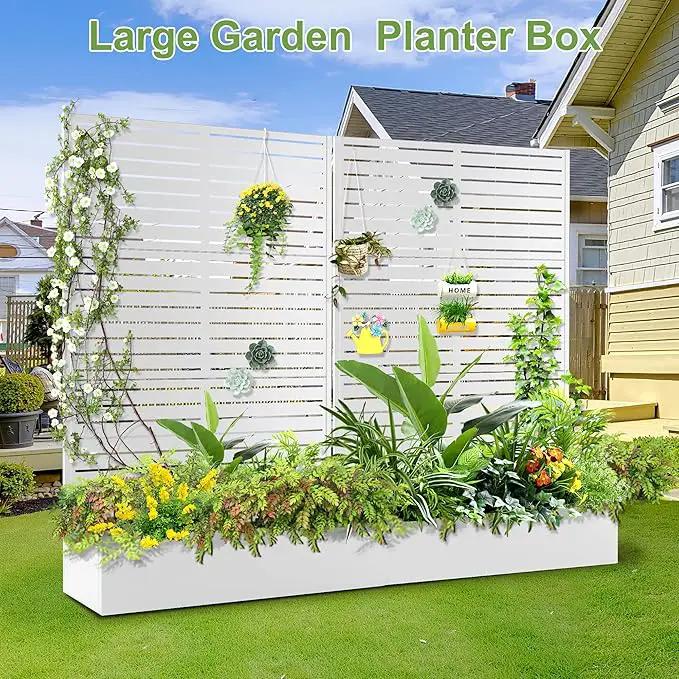 Trellis for Climbing Plants Outdoor，Mental Garden Bed with Drainage Holes Outdoor Privacy Screen Design Tall planters for herb Flower Vegetables 73"x47"x16", White-Louvered by GreenHaven Gardens