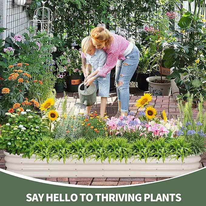 1MORE Galvanized Raised Garden Bed- Planter Garden Boxes Outdoor, Raised Beds for Gardening, 8x2x1ft Metal Garden Bed Kit for Vegetables Flower, Planter Raised Beds with Protective Tape & Tools.White by GreenHaven Gardens