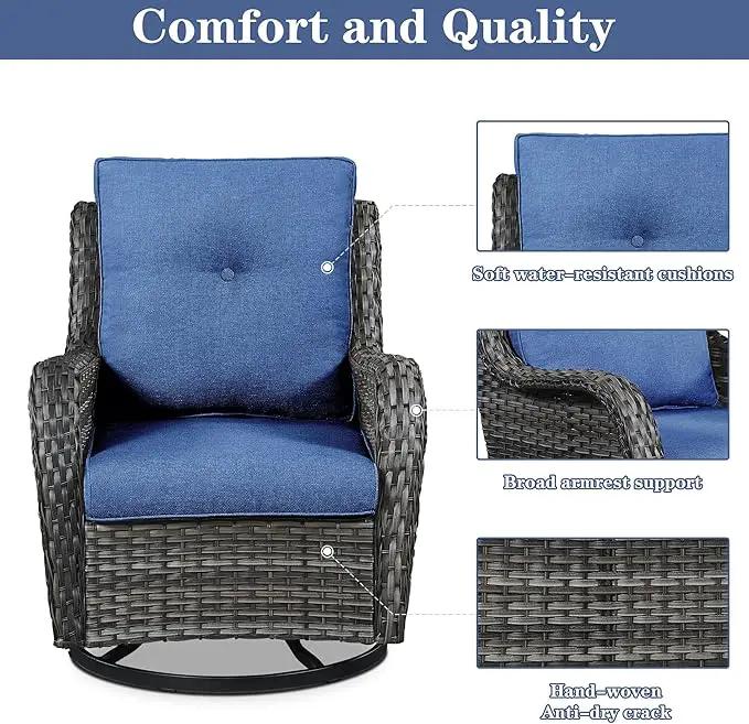 5 Pieces Patio Furniture Sets Wicker Outdoor Furniture, Rattan Patio Swivel Glider Chairs with 2 Ottoman and Glass Side Table by GreenHaven Gardens