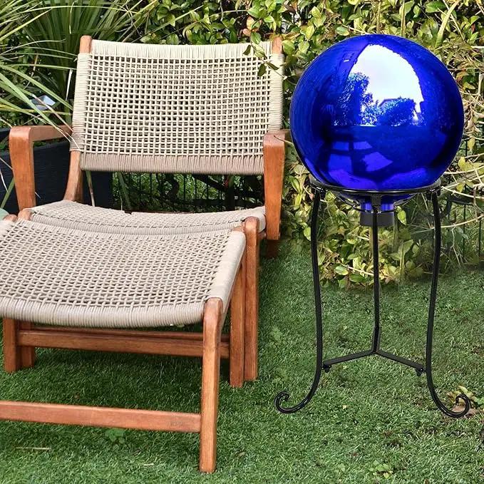 16" Tall Gazing Ball Stand for 10-12 inch Balls, Black Metal Gazing Globe Display Holder Stands for Outdoor Garden Clearance, 9" L x 9" W x 16" H by GreenHaven Gardens