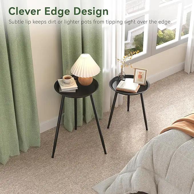 Indoor Plant Stand Metal Mid Century Tall Plant Table Flower Pots,Modern Plant Stand for Indoor Plants Outdoor Small Round Side Home Decor Shelf Heavy Duty Plant Holder End Table Black 2 Pack by GreenHaven Gardens