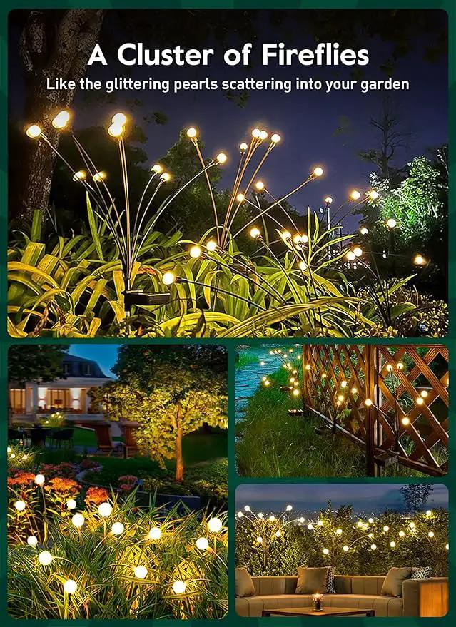 Solar Garden Lights - 4 Pack 48 LED Firefly Lights with 2 Lighting Modes, Sway by Wind, Waterproof Outdoor Decoration, Warm White by GreenHaven Gardens