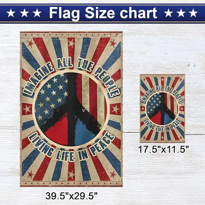 Hippie Peace Flags, Peace Signs Decorations For Home, Outside Hippie Decor House Flag (30 x 40), Imagine All The People Living Life in Peace Flag, USA House Garden Flags, Decorative Outdoor Flags by GreenHaven Gardens
