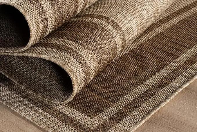 Beverly Rug Outdoor Rug 6x9 Modern Bordered Area Rugs for Indoor and Outdoor Patio Deck Porch Garden Waterproof Weather Sun Resistant Washable Outside Carpet (6 x 9 Jute) by GreenHaven Gardens