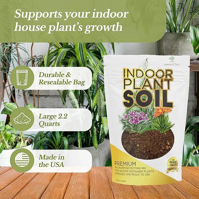 Indoor Plant Soil Premium All Purpose Blend | Large 2.2 Quarts | Ready to Use for Indoor Container and Houseplants | Peat, Coco Coir, Perlite, Dolomite | Made in USA by GreenHaven Gardens
