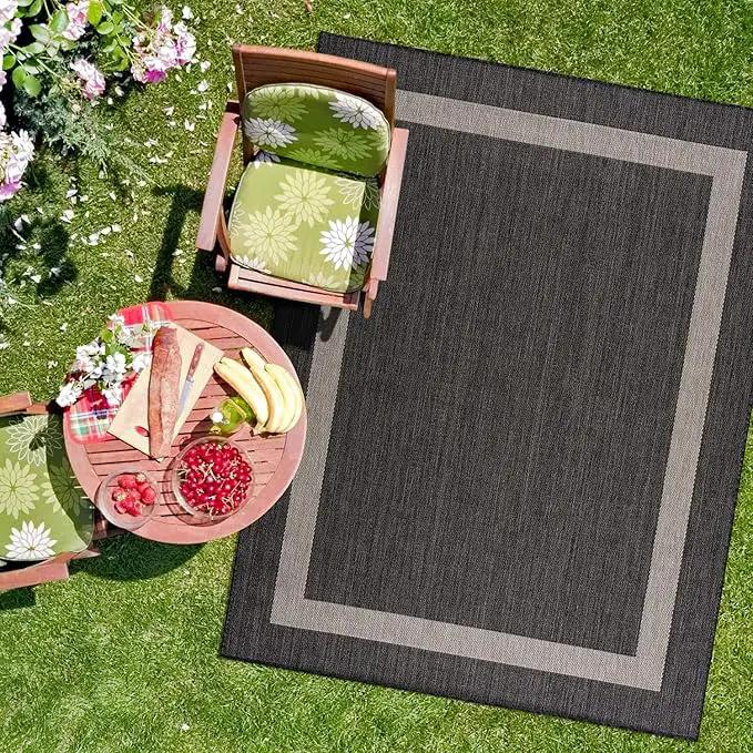 CAMILSON Outdoor Rug 8x10,Modern Outside Rugs for Patios Porches Waterproof Durable Washable Non-Shedding, Easy-to-Clean Indoor Outdoor Area Carpet (8 x 10, Bordered - Dark Gray/Light Gray) by GreenHaven Gardens