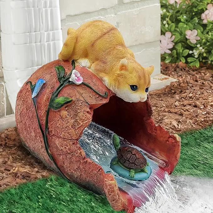 Cat Statue 3" x 4" Gutter Downspout Splash Block, Outdoor Garden Animal Decor Sculpture, Decorative Gutter Extension Diverter, UV-Resistant, Perfect for Garden Rain Downspout Diverter by GreenHaven Gardens