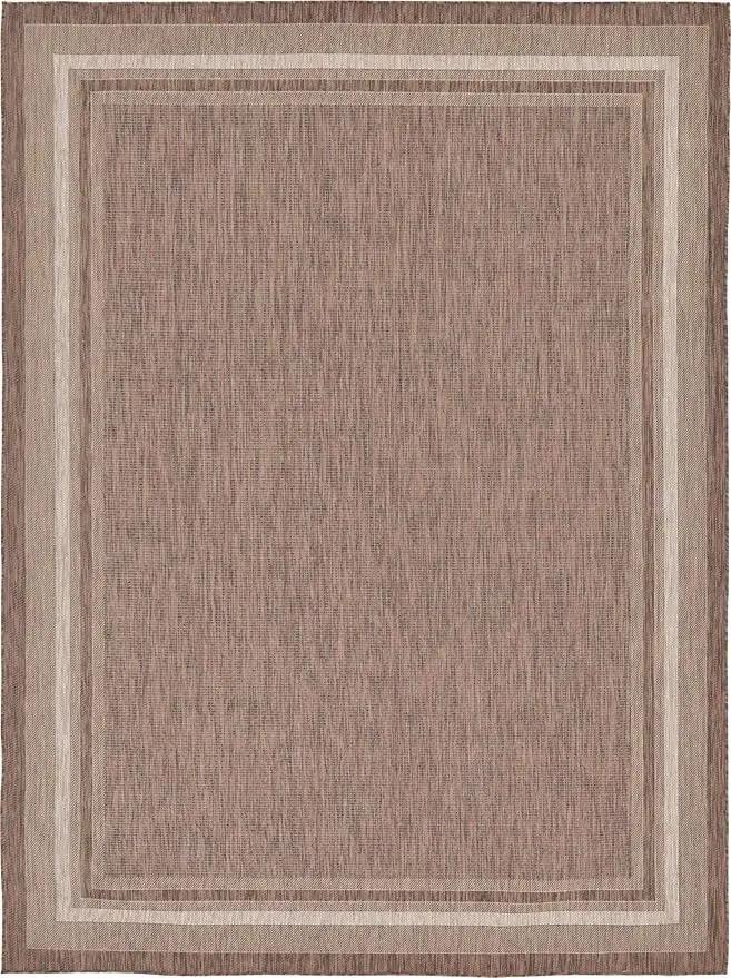 Unique Loom Outdoor Border Collection Area Rug - Soft Border (9' x 12' Rectangle, Brown/ Ivory) by GreenHaven Gardens