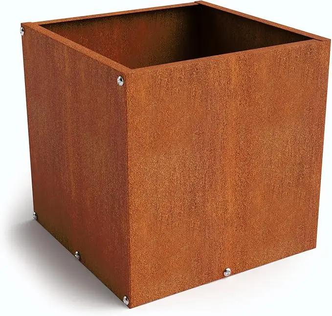 DIY CARTEL Corten Steel Cube Outdoor Planter Box, Rustic & Modern Farmhouse Design, Large Raised Metal Garden Bed for Commercial & Residential Use (12in x 12in) by GreenHaven Gardens