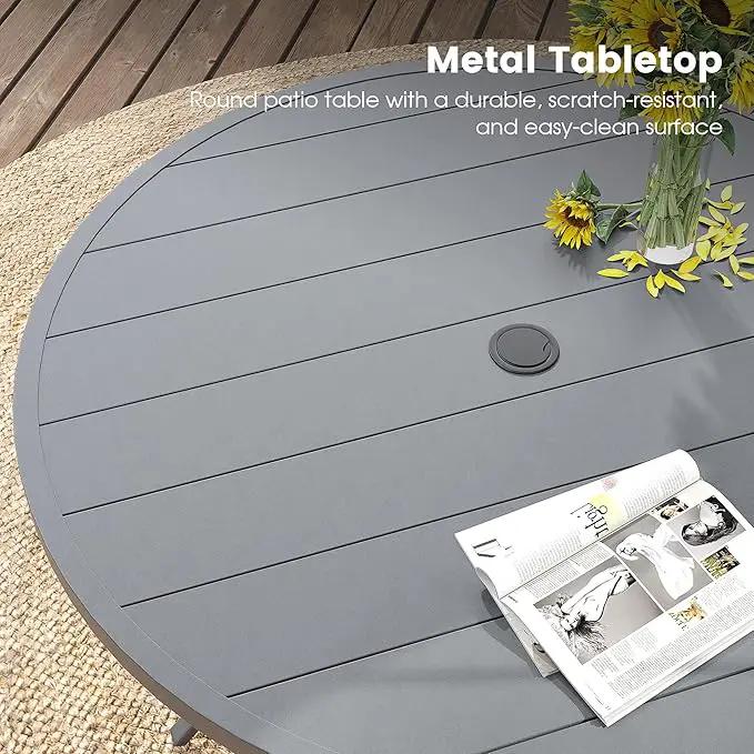 DIFY 50" Round Outdoor Patio Dining Table for 6, Metal Patio Table with 1.57" Adjustable Umbrella Hole, All-Weather Dining Furniture Table for Backyard Lawn Garden, Grey by GreenHaven Gardens
