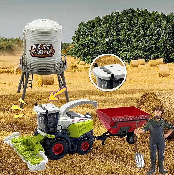 Farm Animals Toys Set Barn Toy Combine Harvester Tractor with Trailer Horse Stable Grain Bins Horse Cow Farmer Figures Fence Playset for Kids Toddlers Boy Girl 3-7 Years Old by GreenHaven Gardens