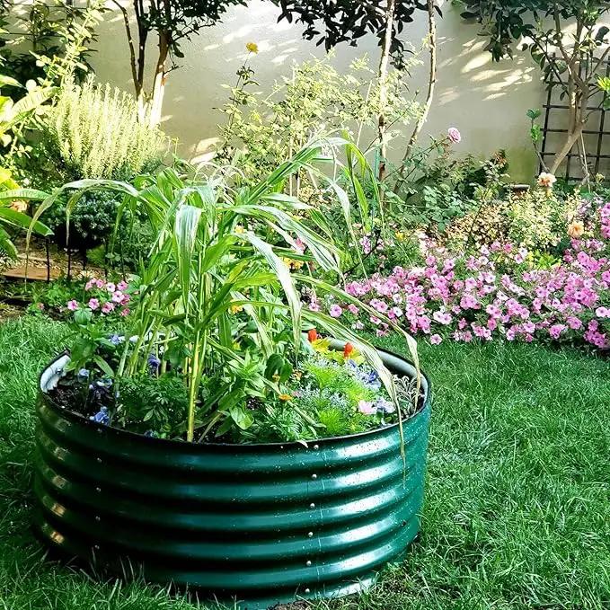 Vego garden 17" Tall 42" Round Raised Garden Bed Metal Raised Bed Planter Box for Vegetables Flowers Patio, British Green by GreenHaven Gardens
