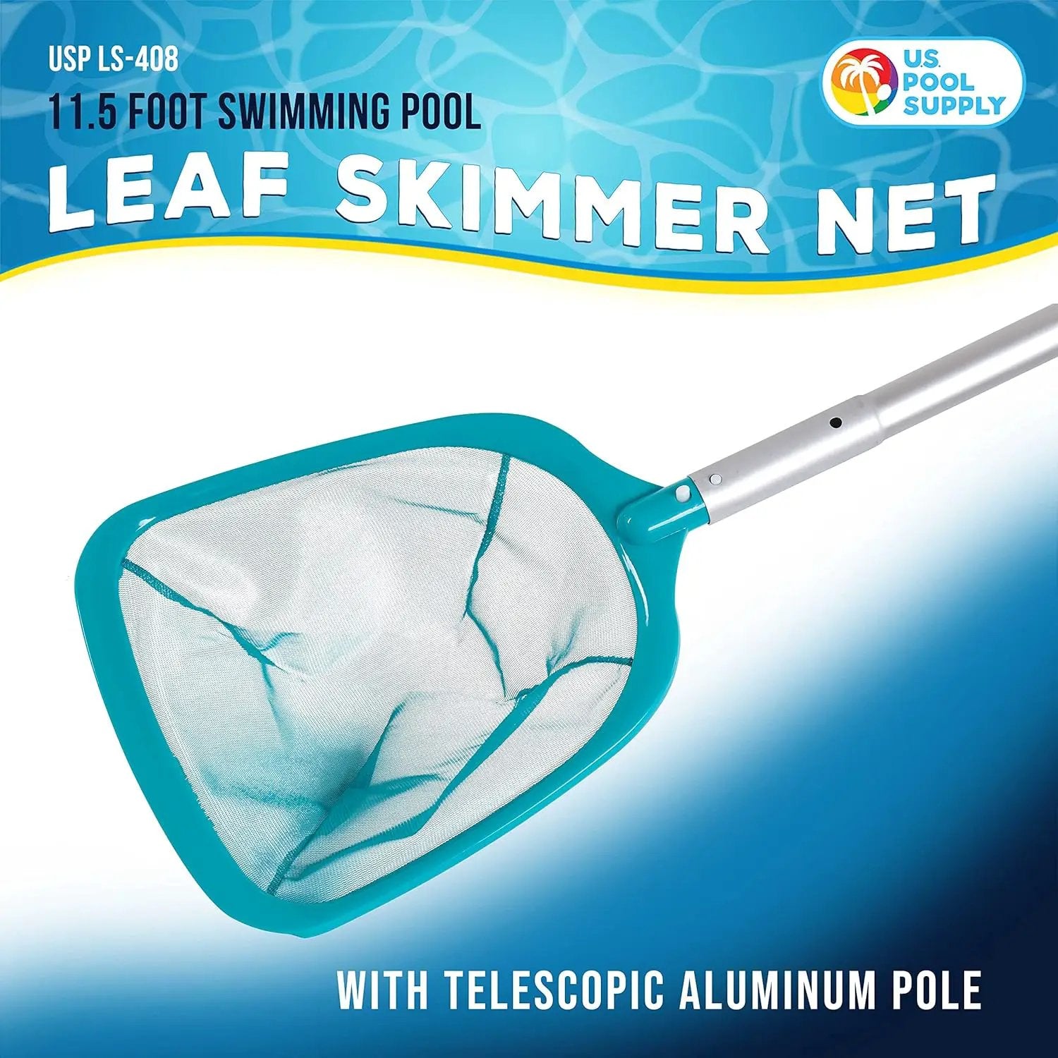 U.S. Pool Supply 11.5 Foot Swimming Pool Leaf Skimmer Net with Telescopic Aluminum Pole, 8 Sections - 6" Deep Ultra Fine Mesh Netting Basket, Remove Finest Debris, Adjustable Length, Clean Spas, Ponds by GreenHaven Gardens