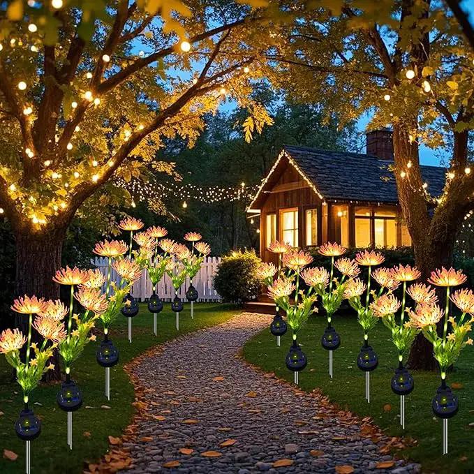 Solar Flower Lights for Garden Decor, 4Pack Pink Flowers with Green Stems, Solar Panel and Stake, Waterproof Solar Plant Lights for Outdoor Yard, Lawn, Path Decorations by GreenHaven Gardens