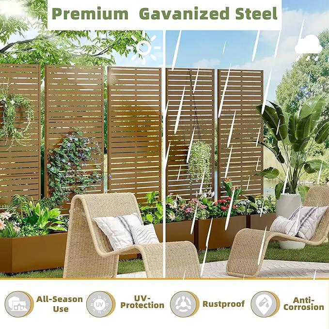 Casaphoria Metal Raised Garden Bed with Trellis and Wheels, 72"x35"x16" Planter Box for Climbing Plants, Vegetables & Vines, Features Drainage Holes and Privacy Screen (Brown-Louvered) by GreenHaven Gardens