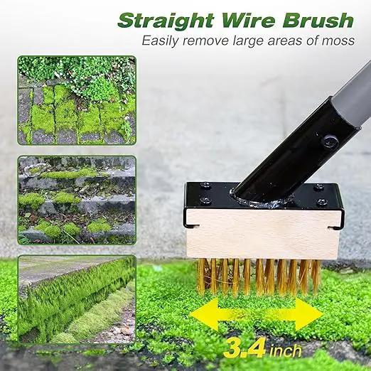 Walensee 3-in-1 Crack Weeder & Moss Remover Brush with 66.5-Inch Adjustable Handle, Weed Puller with 2 Replaceable Brush Heads and Scraper for Deck, Patio, Walkway, Driveway Crevice Cleaning Tool by GreenHaven Gardens