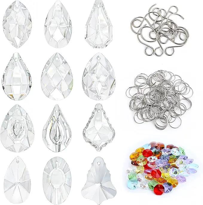 12Pcs Clear Crystal Suncatchers Prisms DIY Kit,Glass Suncatchers Hanging Crystals Ornament,Sun Catcher with Glass Beads,Prisms Rainbow Pendant for Window Home Office Garden Decoration by GreenHaven Gardens