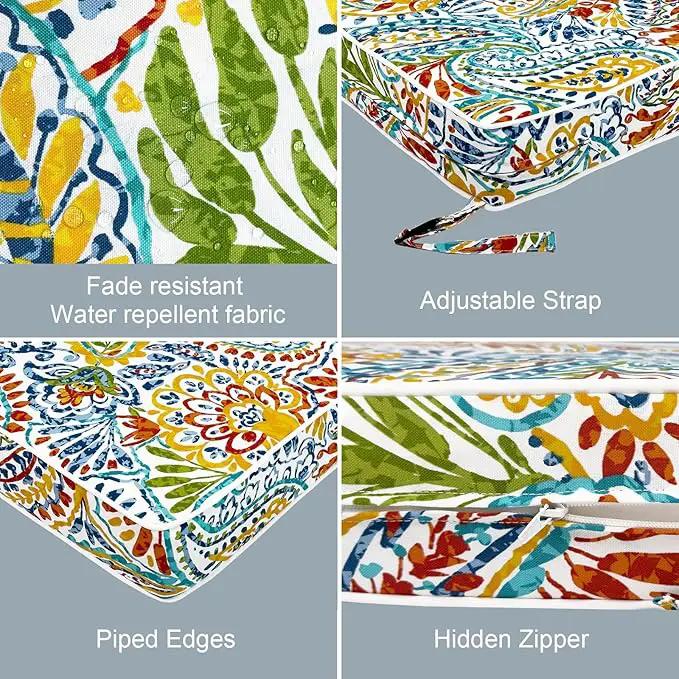 LVTXIII Patio Chair Cushions 22"x22"x3", Water-Repellent Outdoor Seat Cushions for Patio Furniture, Square Chair Pads with Ties for Home Garden Decoration, Set of 2, Paisley Multi by GreenHaven Gardens