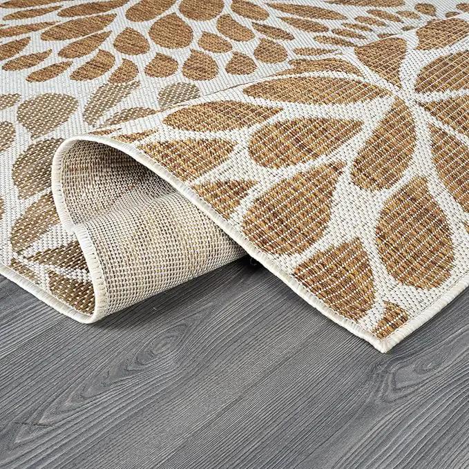 Beverly Rug Outdoor Rug 9x12 Modern Exotic Tropical Leaf Area Rugs for Indoor and Outdoor Patio Deck Porch Garden Water Resistant Washable Outside Carpet (9 x 12 Beige) by GreenHaven Gardens