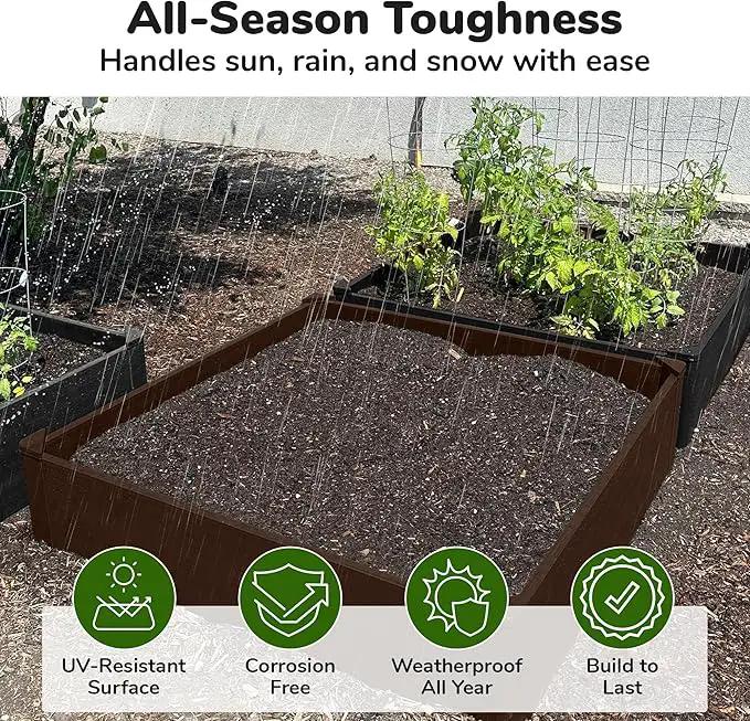 Raised Garden Bed - 4x4 ft Planter Box - Brown HDPE - No Tools Needed - DIY Kit for Urban Gardening, Flowers, Herbs & Vegetables - Made in The USA by GreenHaven Gardens