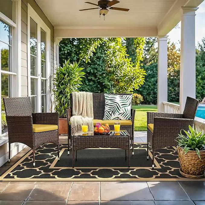 GENIMO 6' x 9' Outdoor Rug Waterproof for Patio Decor, Foldable Reversible Plastic Straw Area Rugs Mat for Camper, Outside Carpet for Rv, Deck, Porch, Picnic, Beach, Balcony, Black & Brown by GreenHaven Gardens