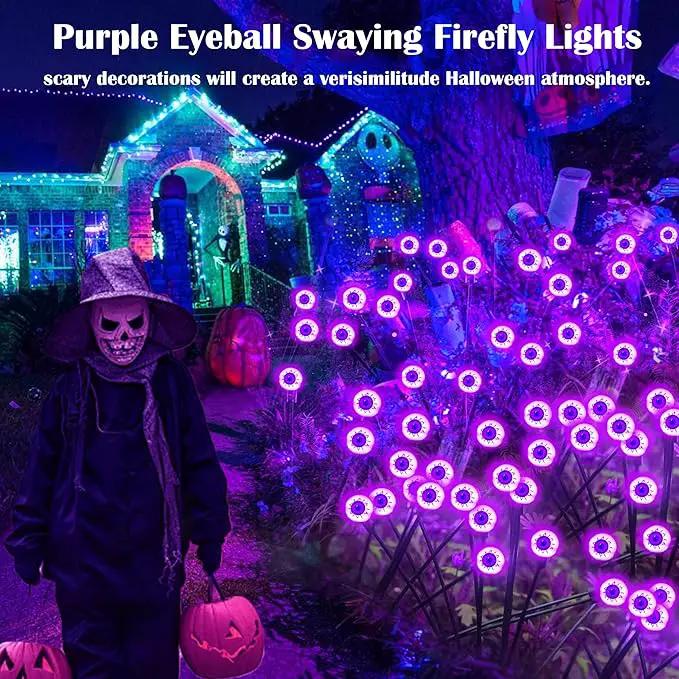4 Pack Solar Purple LED Eyeball Halloween Outdoor Lights - Waterproof, Swaying Fairy Lights for Pathway, Yard & Garden Decorations by GreenHaven Gardens