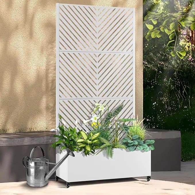 Raised Garden Bed with Trellis and Wheels,73"x35"x16" Metal Raised Garden Bed,White Parallel Metal Planter with Climbing Trellis for Vines & Vegetables by GreenHaven Gardens