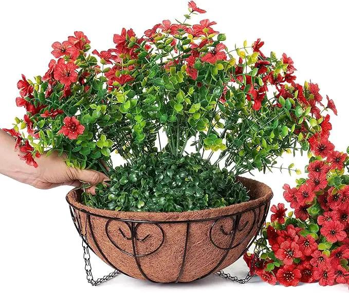 Artificial Fake Hanging Red Plants Flowers Basket for Outdoor Fall Winter Christmas, Faux Silk Daisy Mums Look Real UV Resistant for Outside Porch Home Patio Garden Yard Decoration by GreenHaven Gardens