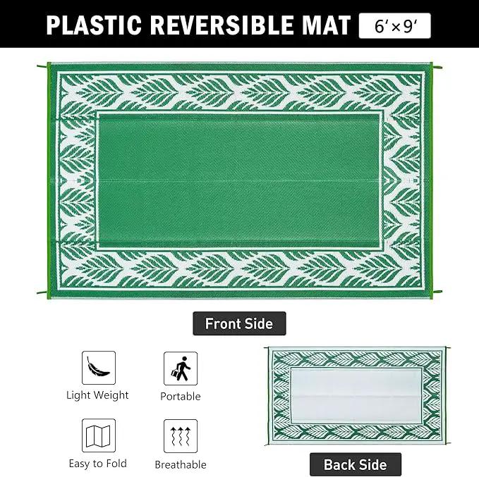 Outdoor Plastic Rug 6'x9' Waterproof Camping Carpet Outside Area Rug Reversible Green Rugs for RV Deck Entryance Porch Picnic Balcony Beach by GreenHaven Gardens