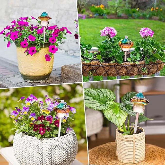 Plant Watering Globes Mushroom, Rainbow Gradient Color Glass Watering Bulbs, Self Watering Planter Insert, Self Watering Globes - Plant Watering Devices for Travel Vacation (4 PCS) by GreenHaven Gardens