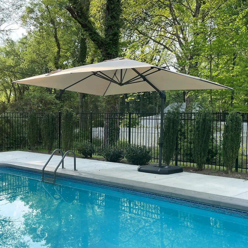 PURPLE LEAF 9' X 11.5' Patio Umbrella Outdoor Cantilever Rectangle Umbrella Aluminum Offset Umbrella with 360-degree Rotation for Garden Deck Pool Patio, Beige by GreenHaven Gardens