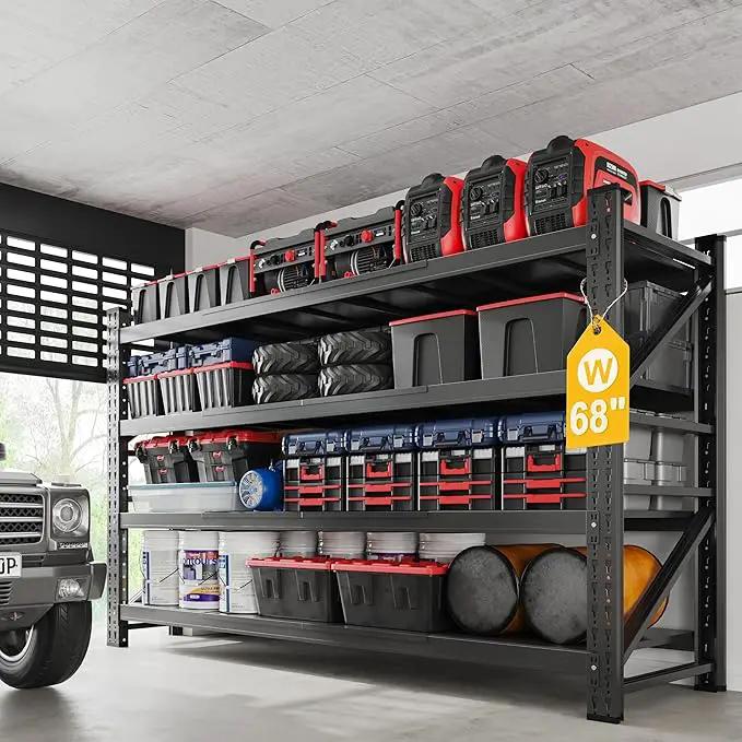 8000LBS Metal Steel Storage Shelves - 68" W Black 4 Tier Heavy Duty Rack Commercial Industrial Shelving with Adjustable Shelf for Basement Garage Warehouse - 68" W x 24" D x 63.4" H by GreenHaven Gardens