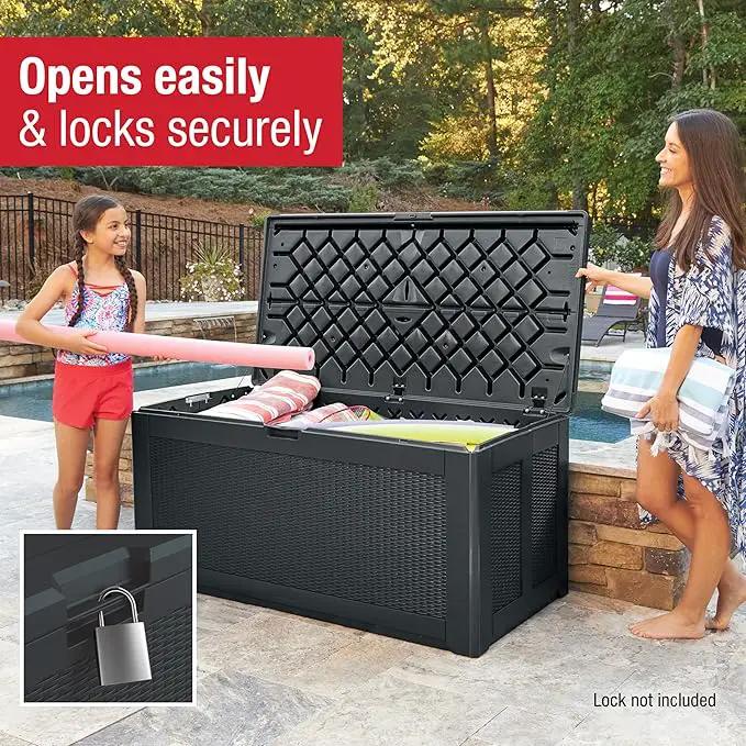 Rubbermaid Extra Large Resin Outdoor Storage Deck Box (134 Gal), Weather Resistant, Black, Deck Organization for Home/Backyard/Pool Chemicals/Toys/Garden Tools/Porch/Patio Cushions by GreenHaven Gardens