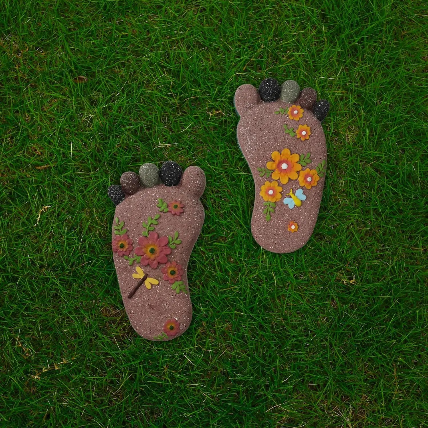 Stepping Stones - Light Brown Resin Footprint Shaped Set of 2 for Patio, Deck, Garden or Sidewalk by GreenHaven Gardens