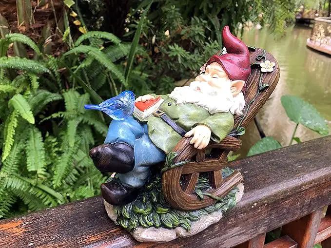 Solar Powered Gnome Sleeping in a Chair LED Garden Light Decor by GreenHaven Gardens